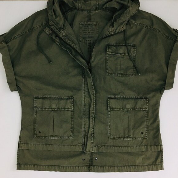 American Eagle Oversize S/S Army Olive Green Hooded Military Utility Jacket - M - Picture 5 of 10